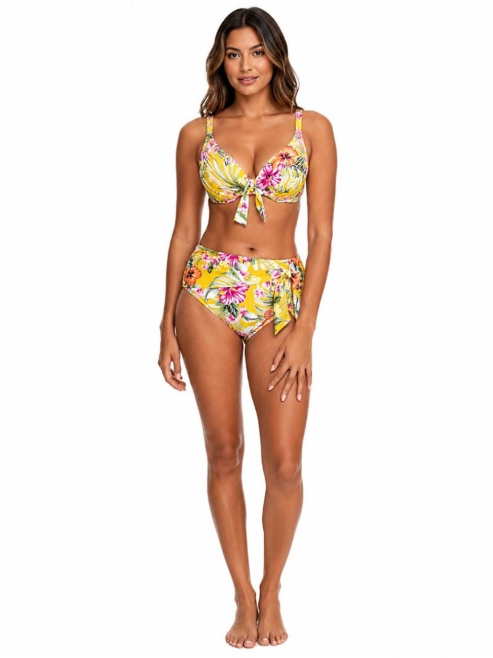 Bleu Rod Beattie Yellow Floral Tie-Front High-Waist Bikini